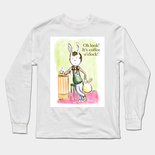 Coffee Rabbit Long Sleeve T-Shirt by brodyquixote